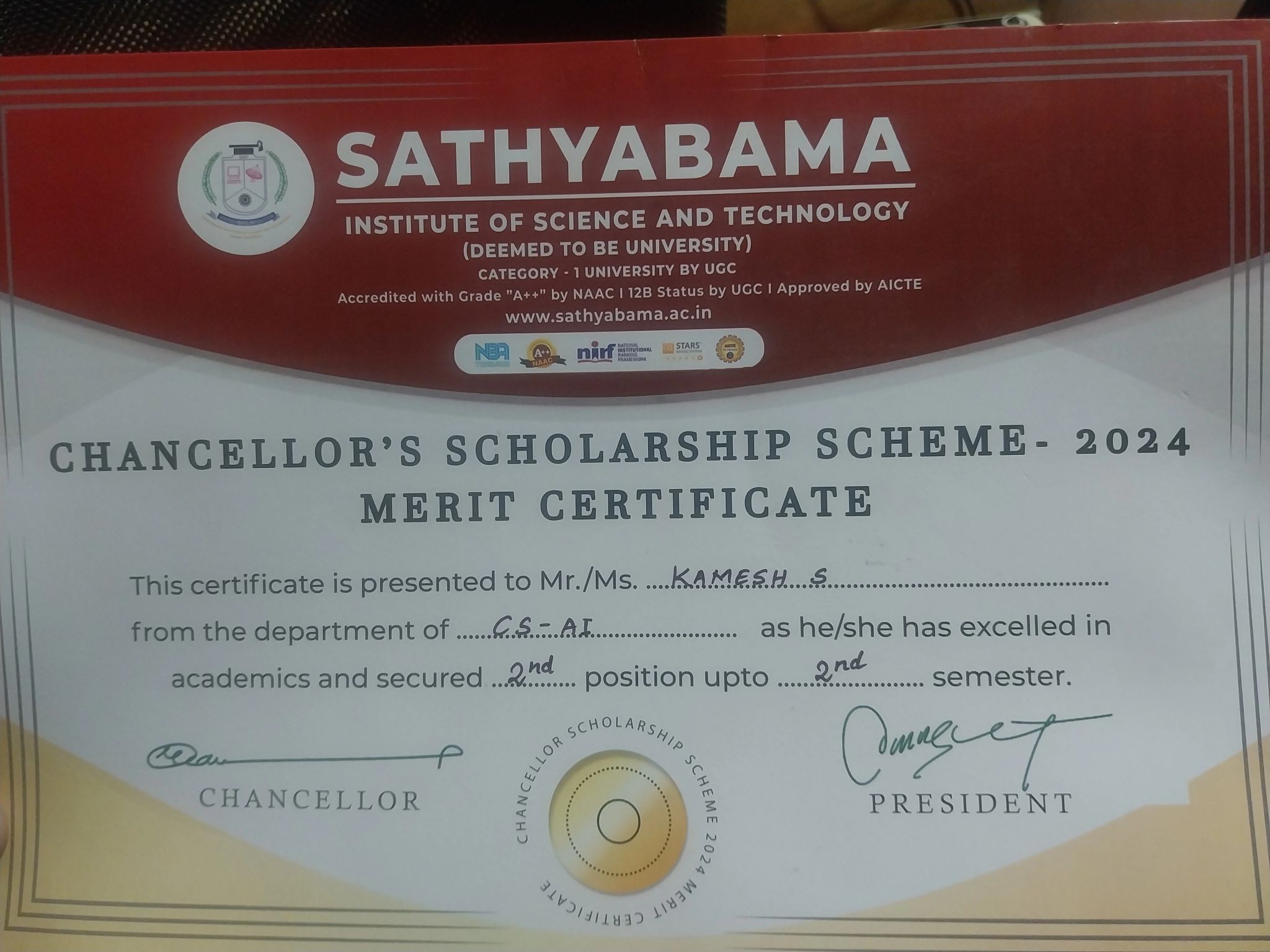 Chancellor's Scholarship 2024